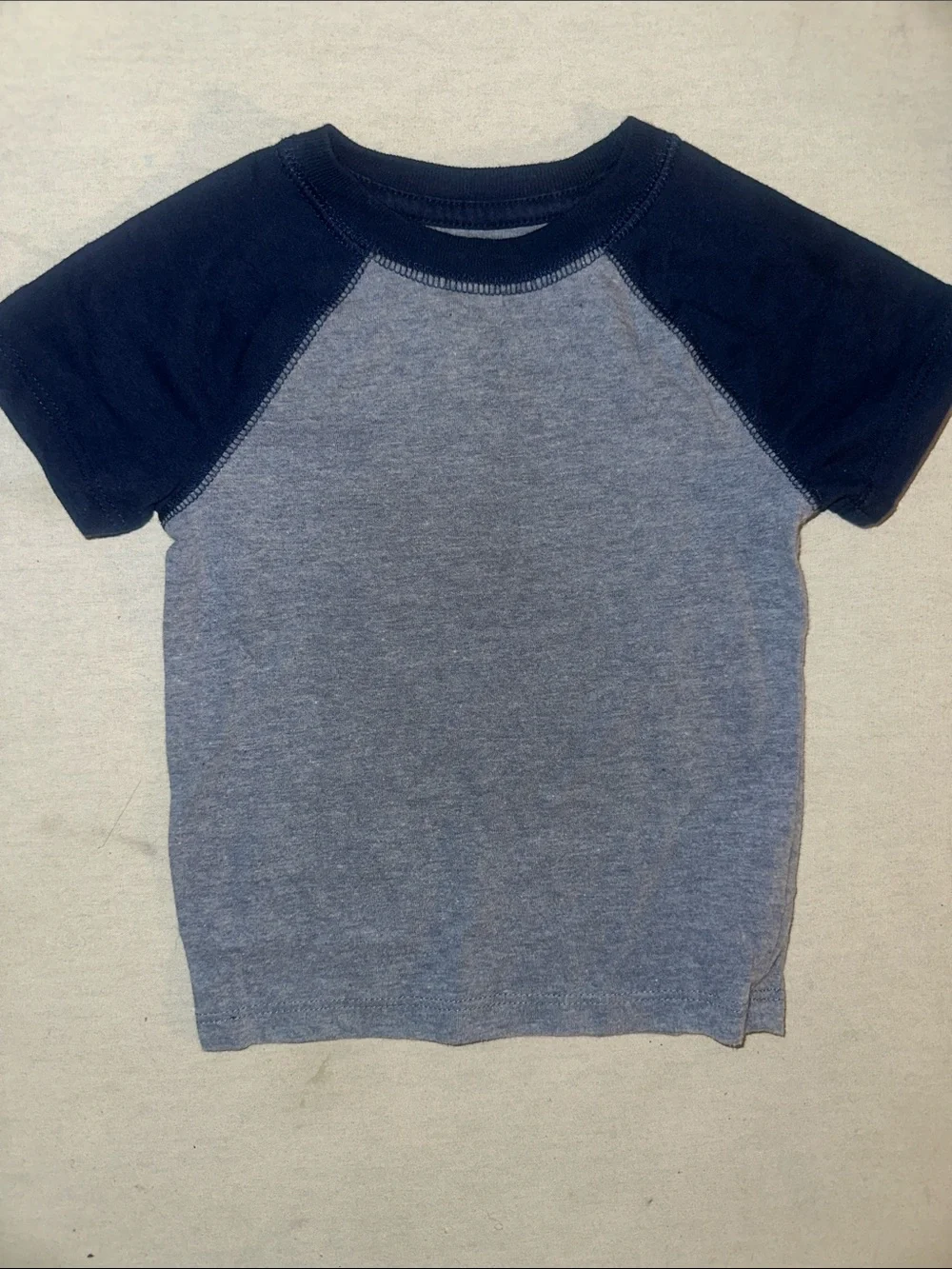 Kids Size 12M Cat & Jack Short Sleeve Raglan Tee - Navy Sleeves, Heather Blue